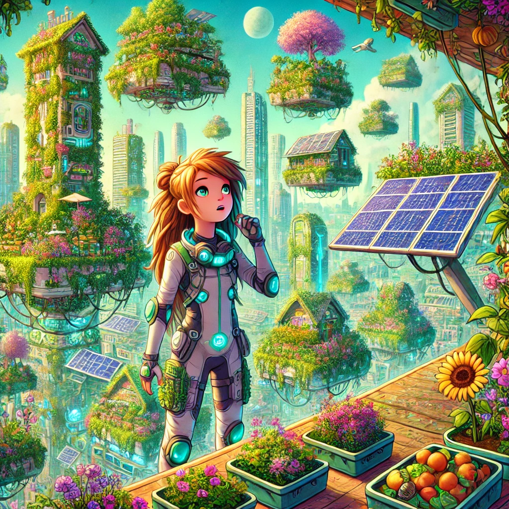 Solarpunk city with floating gardens